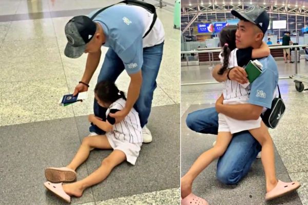 Ông bố Bắc Giang đi xuất khẩu lao động, con gái 7 tuổi khóc, giữ rịt ở sân bay