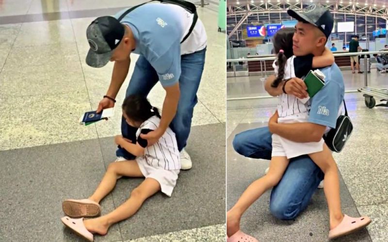 Ông bố Bắc Giang đi xuất khẩu lao động, con gái 7 tuổi khóc, giữ rịt ở sân bay
